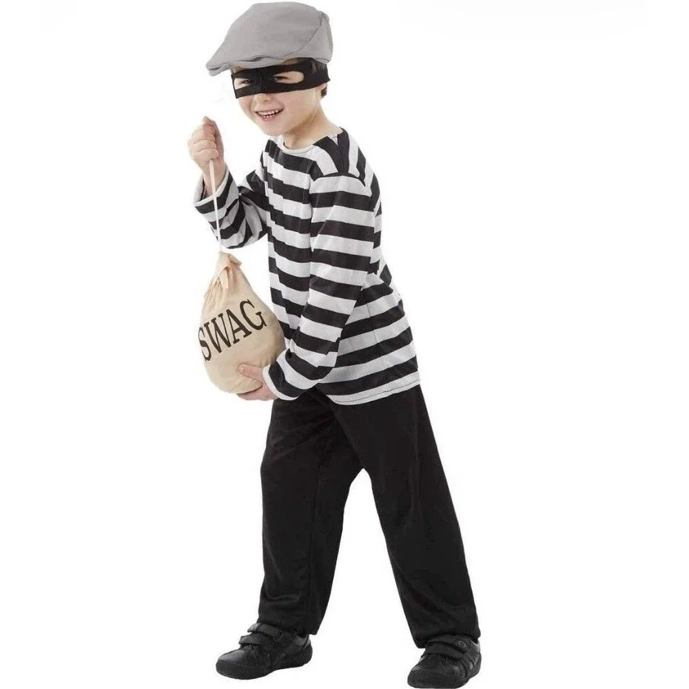 Spooktacular Creations Burglar Costume Kids Large 10-12 Robber Swag Bag 5pc‎ Set